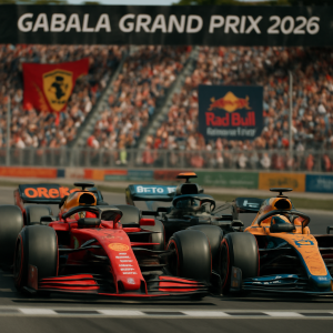 A thrilling action shot from the 2026 Gabala Grand Prix, with leading players in